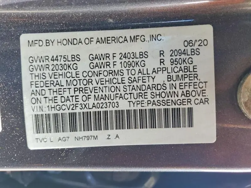 2020 HONDA ACCORD SPORT  
