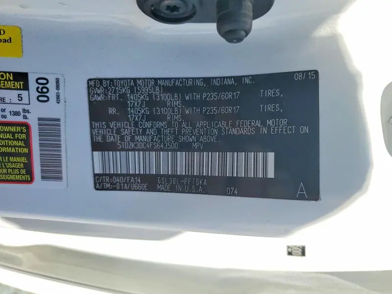 2015 TOYOTA SIENNA L 7-PASSENGER  