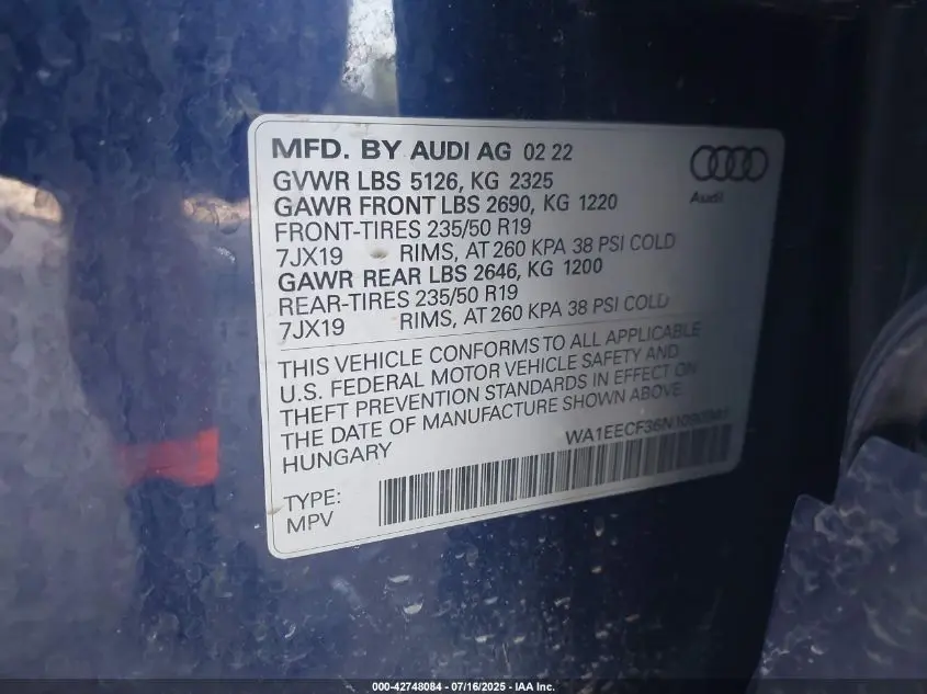 2022 AUDI Q3 PREMIUM PLUS 45 TFSI S LINE QUATTRO TIPTRONIC