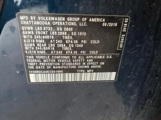 2019 VOLKSWAGEN ATLAS SE  