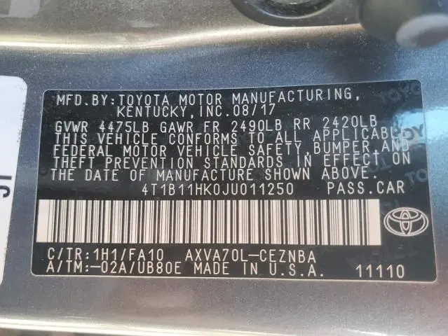 2018 TOYOTA CAMRY L  