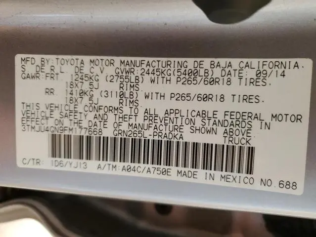 2015 TOYOTA TACOMA DOUBLE CAB PRERUNNER  