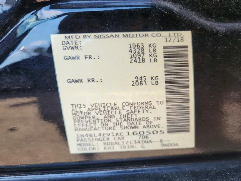 2019 NISSAN ALTIMA SL  