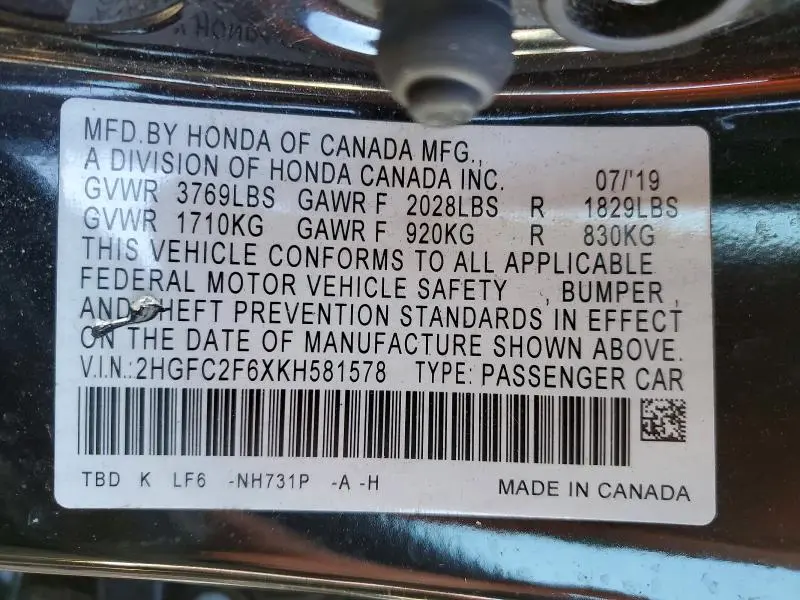 2019 HONDA CIVIC LX  