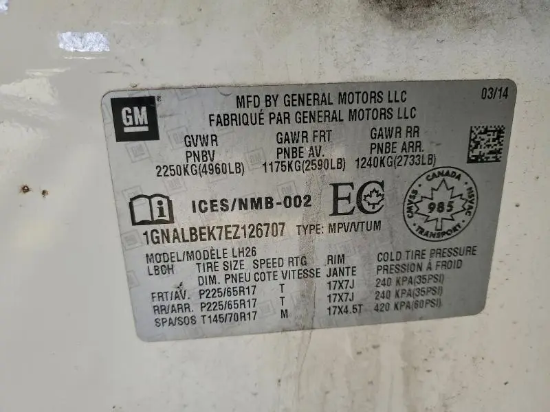 2014 CHEVROLET EQUINOX LT  