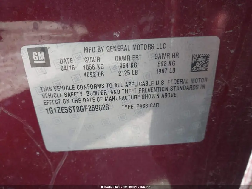 2016 CHEVROLET MALIBU 1LT