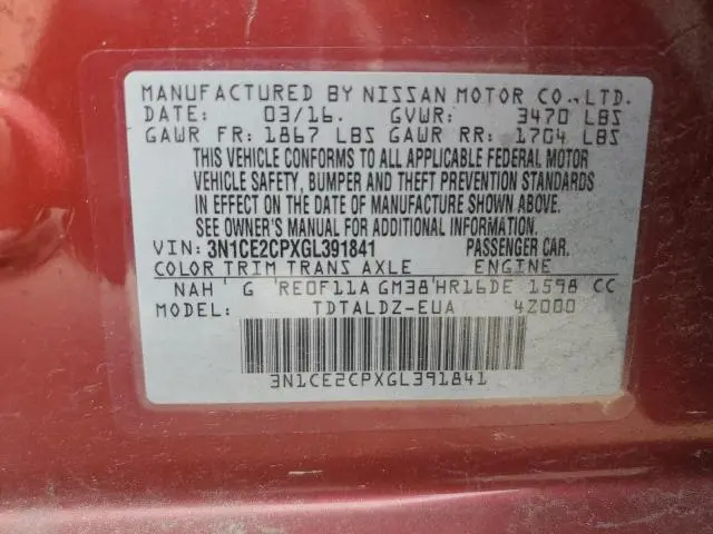 2016 NISSAN VERSA NOTE S  