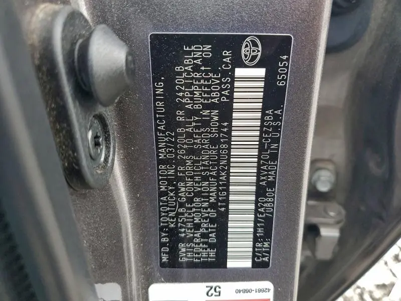 2022 TOYOTA CAMRY SE  