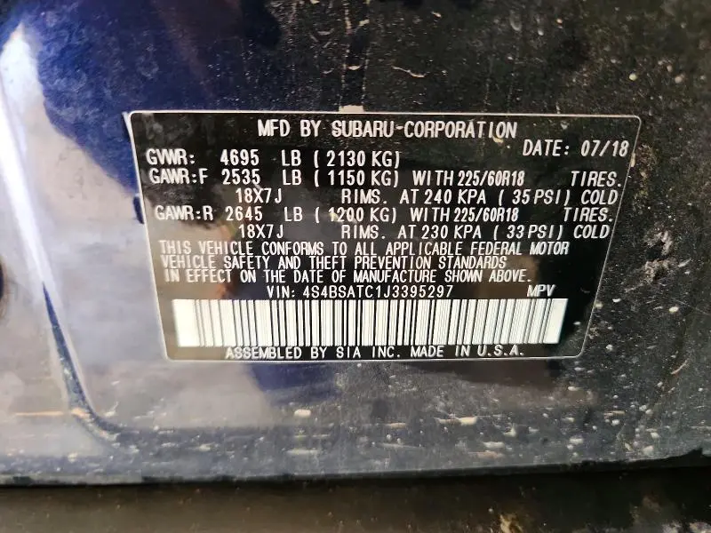 2018 SUBARU OUTBACK TOURING  
