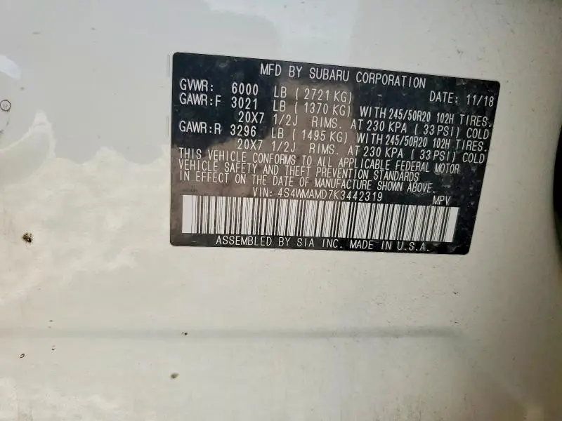 2019 SUBARU ASCENT LIMITED  