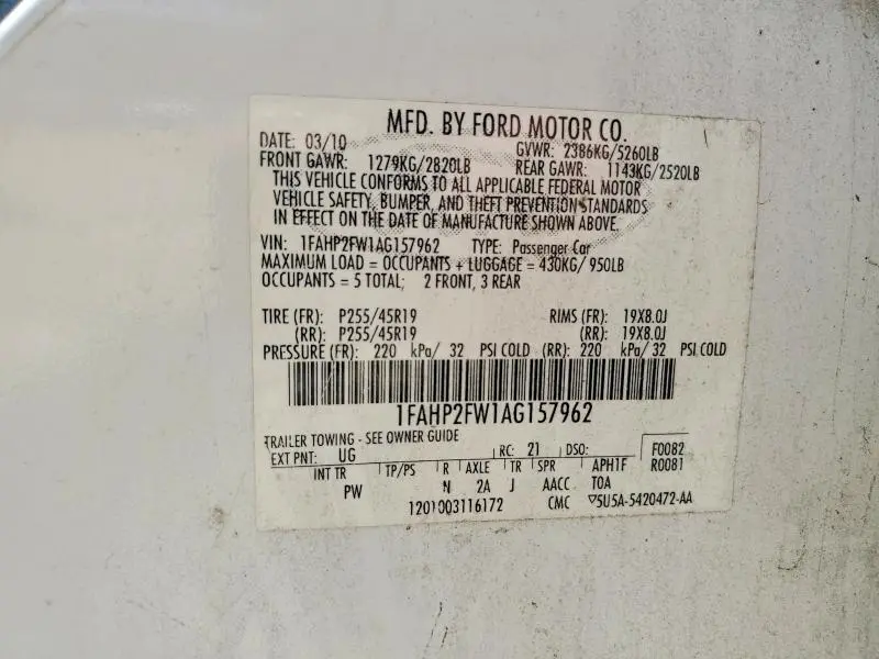 2010 FORD TAURUS LIMITED  