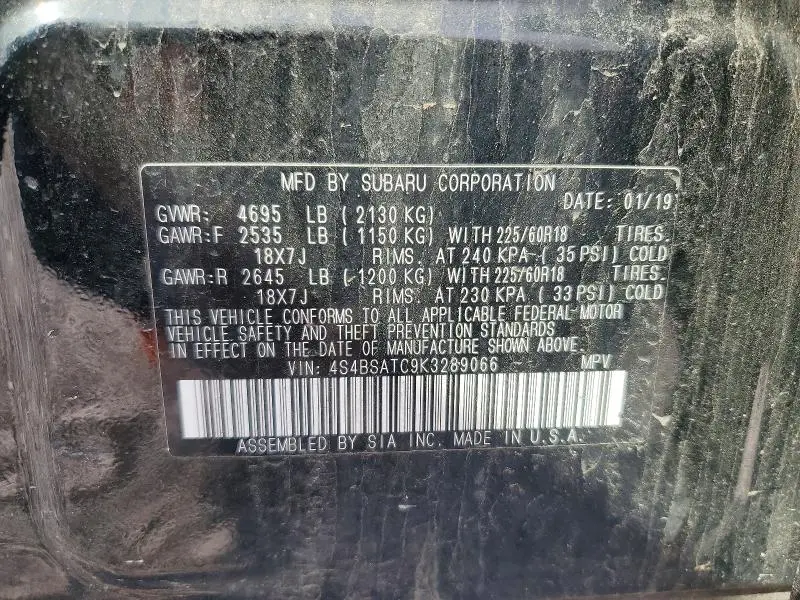 2019 SUBARU OUTBACK TOURING  