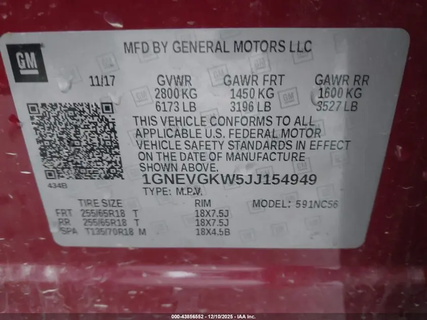 2018 CHEVROLET TRAVERSE 1LT