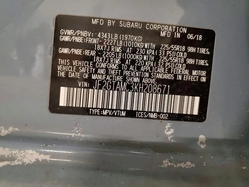 2019 SUBARU CROSSTREK LIMITED  