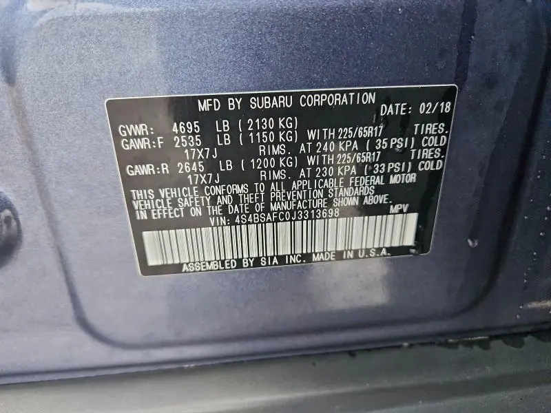 2018 SUBARU OUTBACK 2.5I PREMIUM  