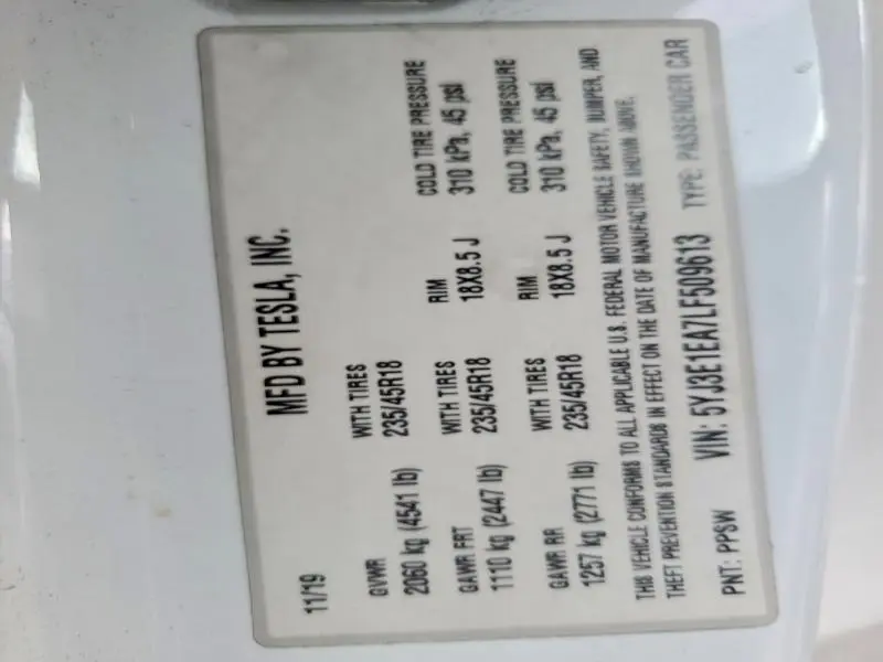 2020 TESLA MODEL 3   