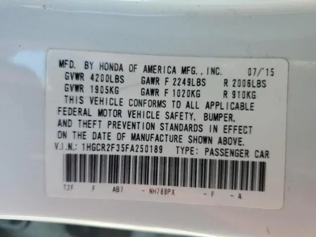 2015 HONDA ACCORD LX  