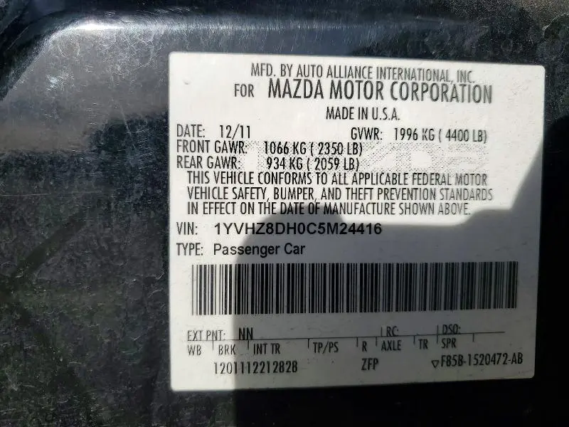 2012 MAZDA 6 I  
