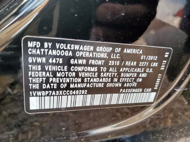 2012 VOLKSWAGEN PASSAT SE  