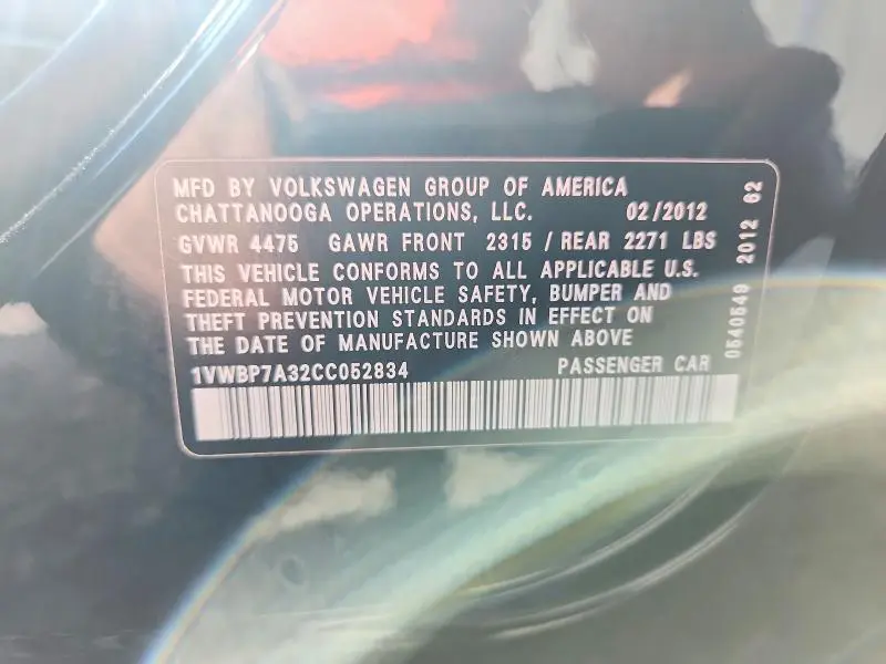 2012 VOLKSWAGEN PASSAT SE  