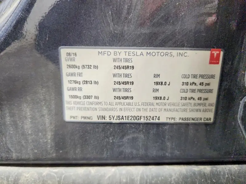 2016 TESLA MODEL S   