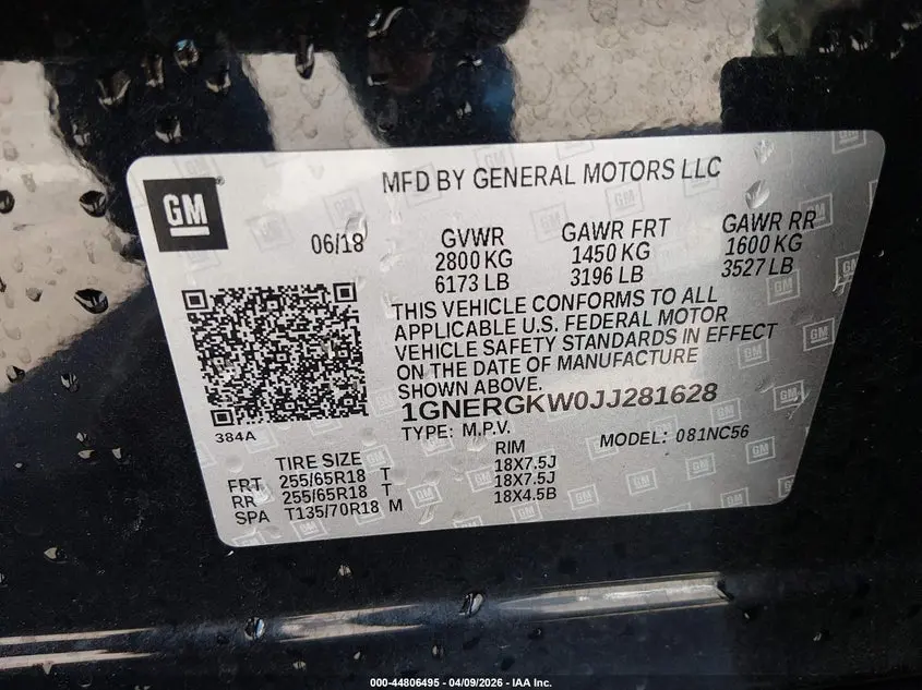 2018 CHEVROLET TRAVERSE 1LT