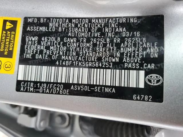 2016 TOYOTA CAMRY LE  