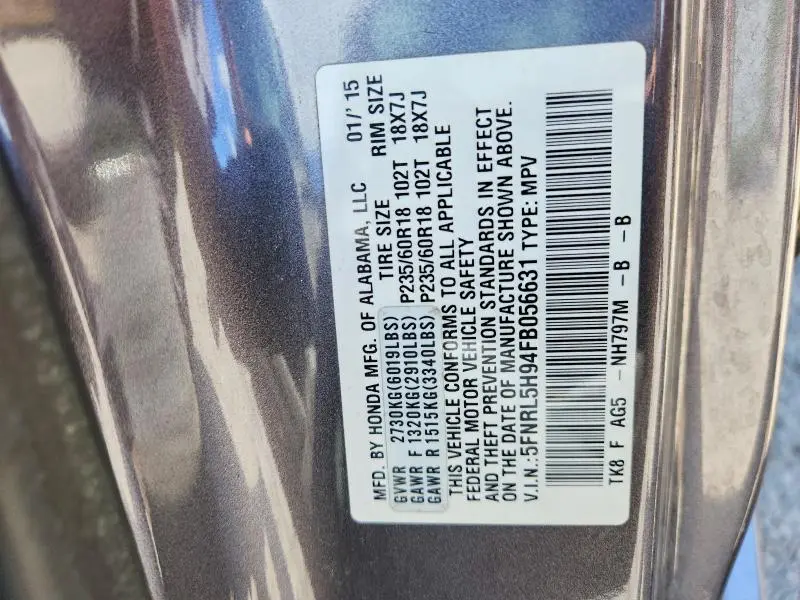 2015 HONDA ODYSSEY TOURING  