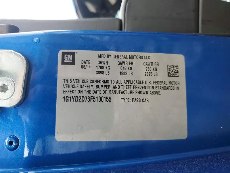2015 CHEVROLET CORVETTE STINGRAY 2LT  