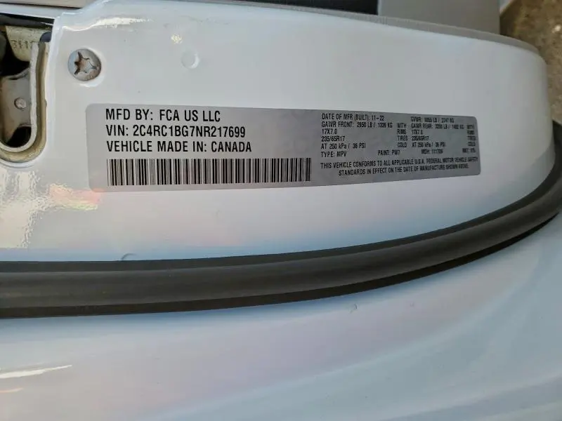 2022 CHRYSLER PACIFICA TOURING L  