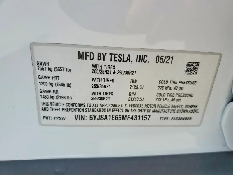 2021 TESLA MODEL S   