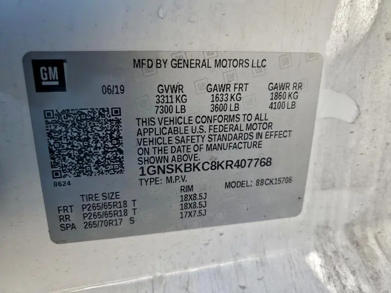 2019 CHEVROLET TAHOE K1500 LT  