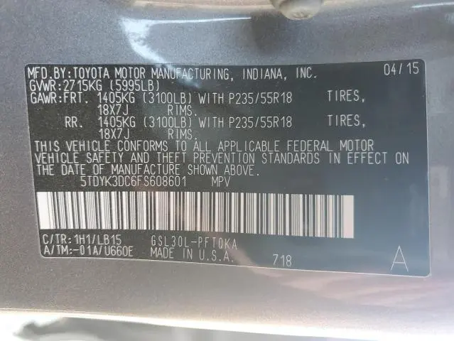 2015 TOYOTA SIENNA XLE