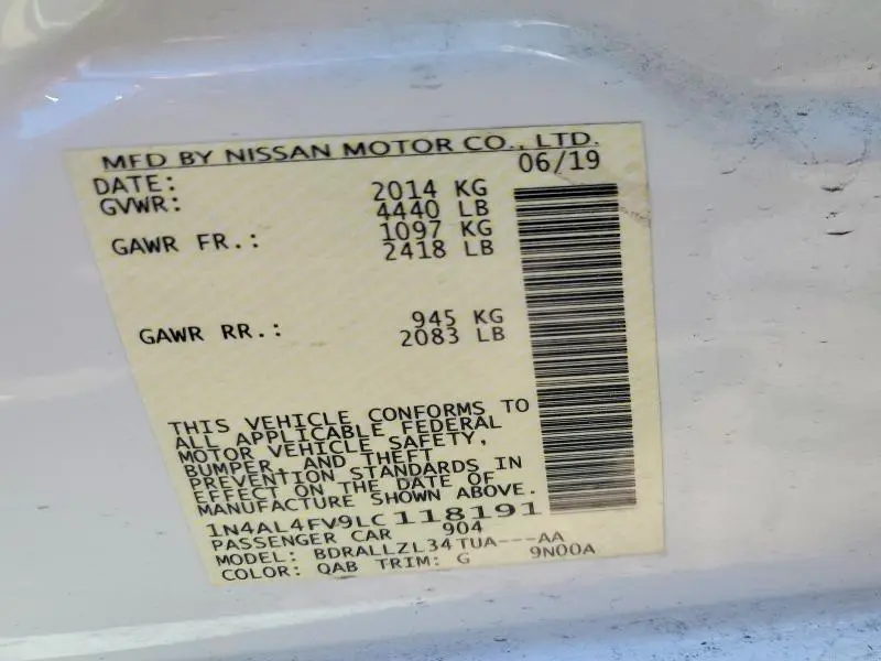 2020 NISSAN ALTIMA PLATINUM  