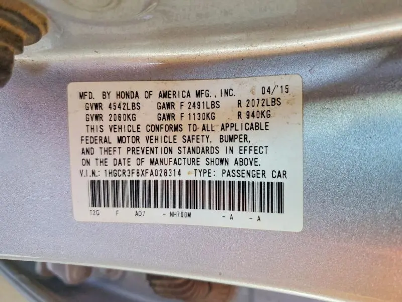 2015 HONDA ACCORD EXL  