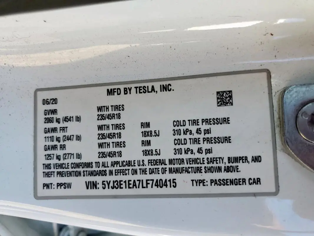 2020 TESLA MODEL 3   