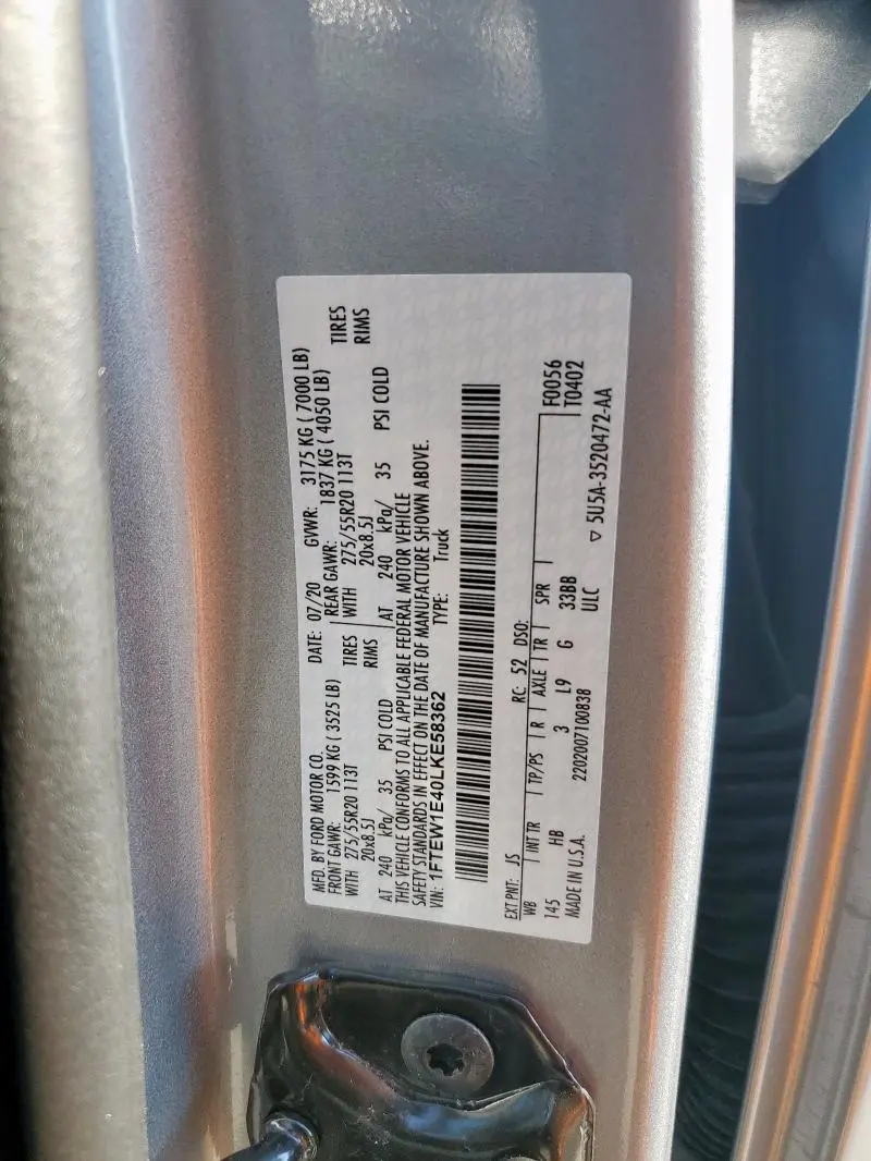 2020 FORD F150 SUPERCREW  