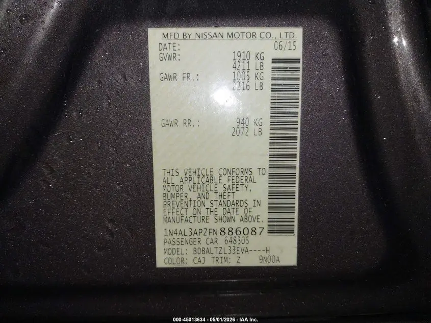 2015 NISSAN ALTIMA 2.5 SL