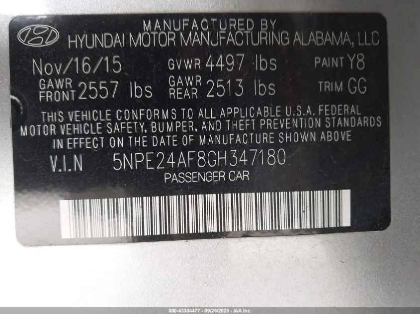 2016 HYUNDAI SONATA SE