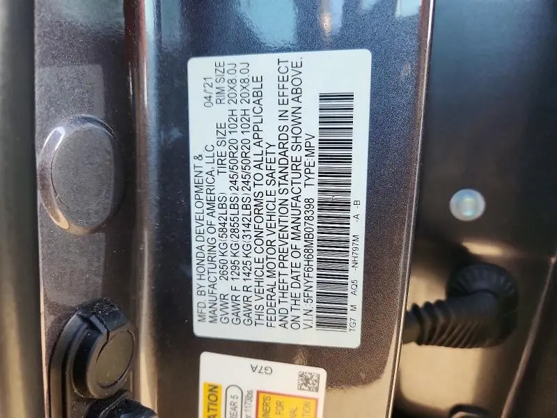 2021 HONDA PILOT TOURING  