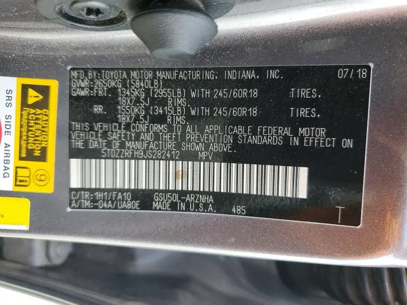 2018 TOYOTA HIGHLANDER LE PLUS  