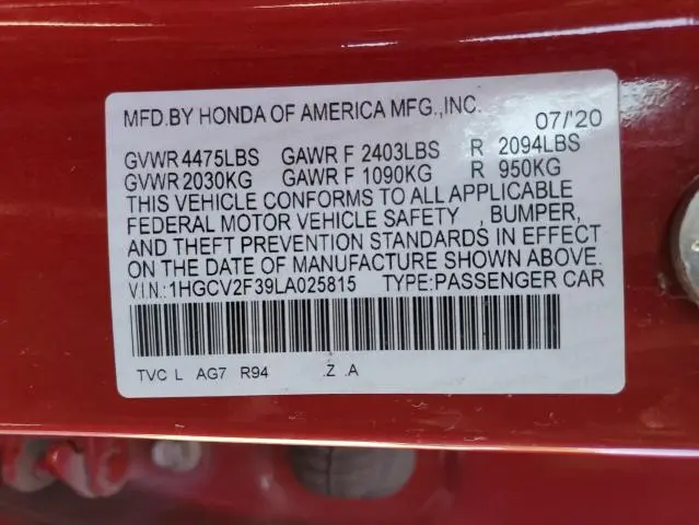 2020 HONDA ACCORD SPORT  
