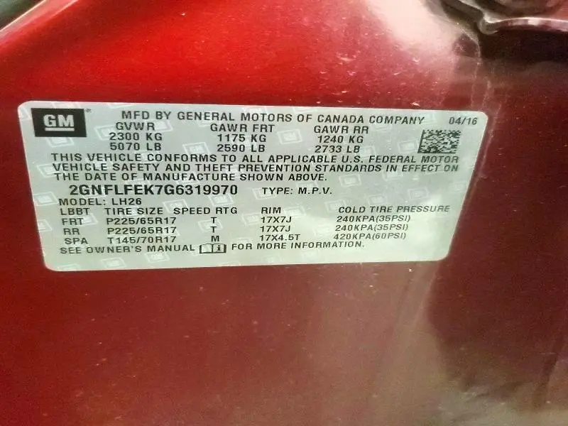 2016 CHEVROLET EQUINOX LT  