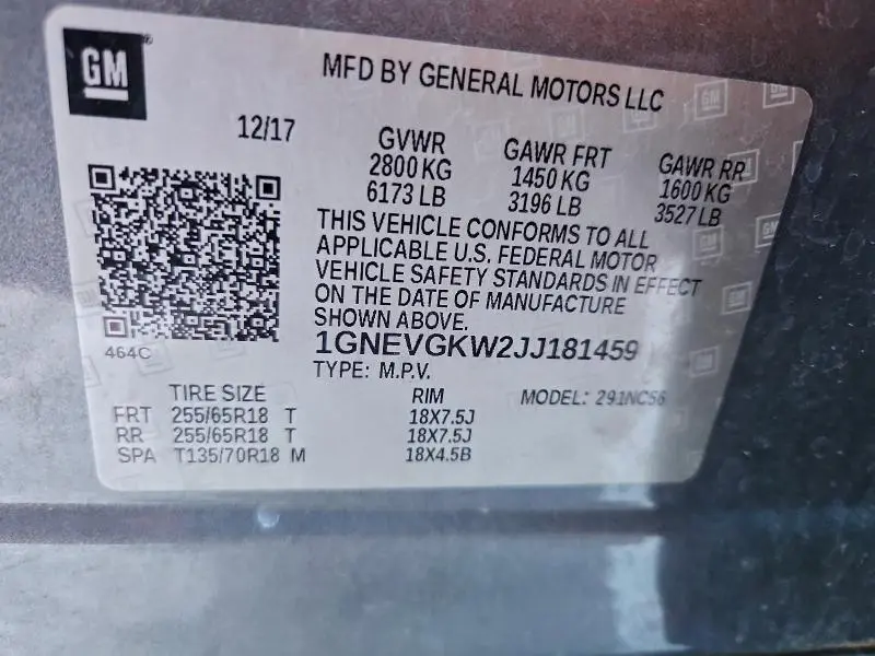 2018 CHEVROLET TRAVERSE LT  