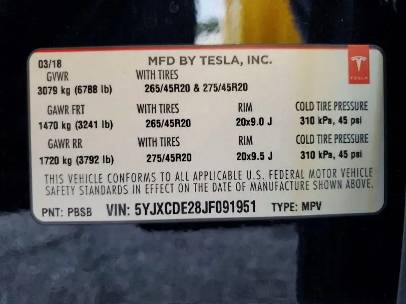 2018 TESLA MODEL X   