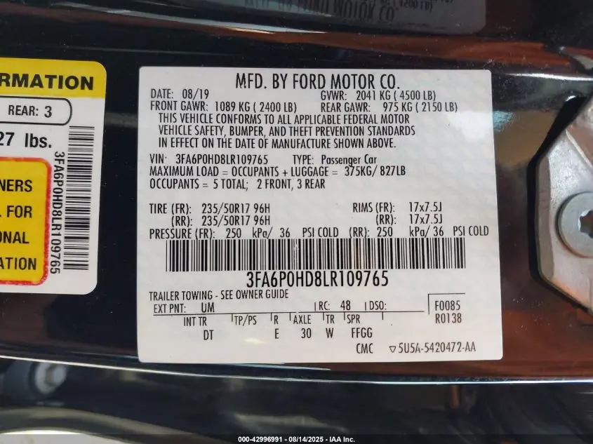 2020 FORD FUSION SE