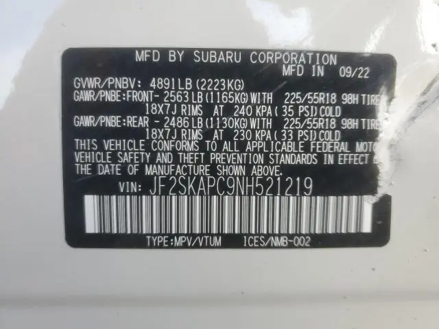 2022 SUBARU FORESTER LIMITED  