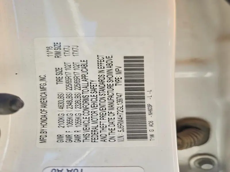 2016 HONDA CR-V EXL  