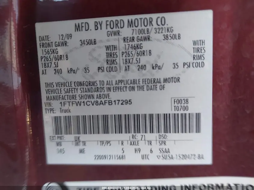 2010 FORD F-150 FX2 SPORT/HARLEY-DAVIDSON/KING RANCH/LARIAT/PLATINUM/XL/XLT