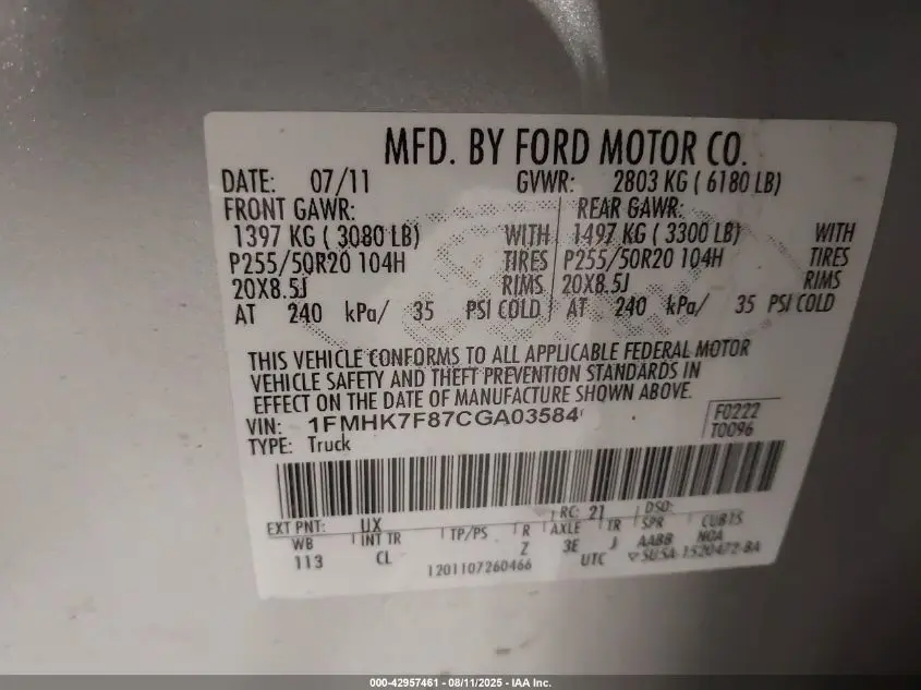 2012 FORD EXPLORER LIMITED